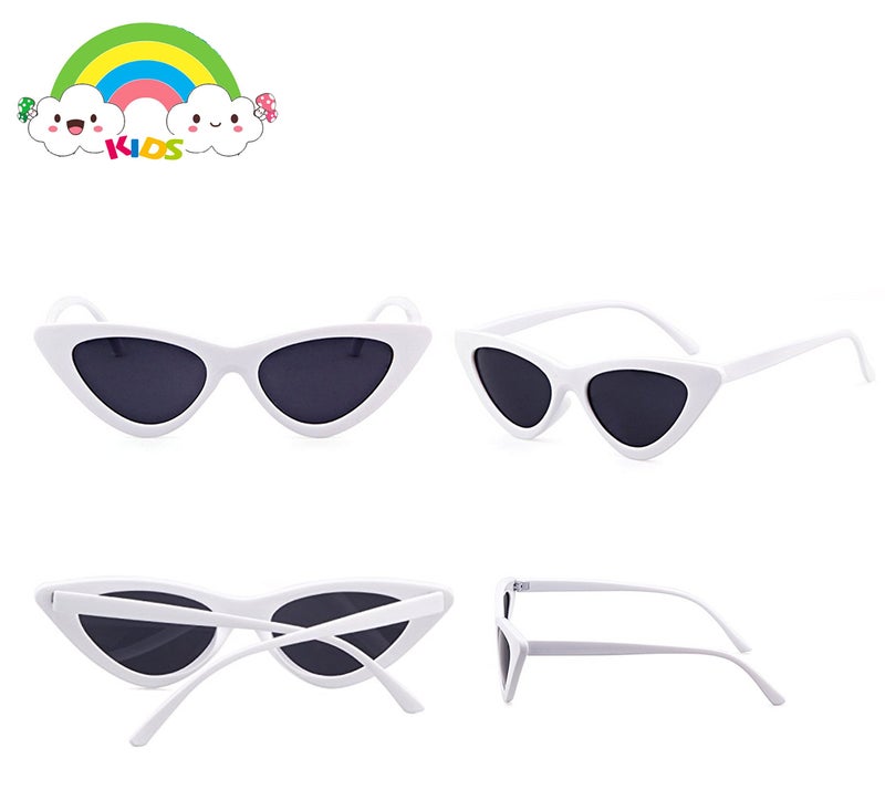 FOURCHEN Retro Vintage Narrow Cat Eye Sunglasses for kids Clout Goggles Plastic Frame (cateye white+cateye black) - Image 5